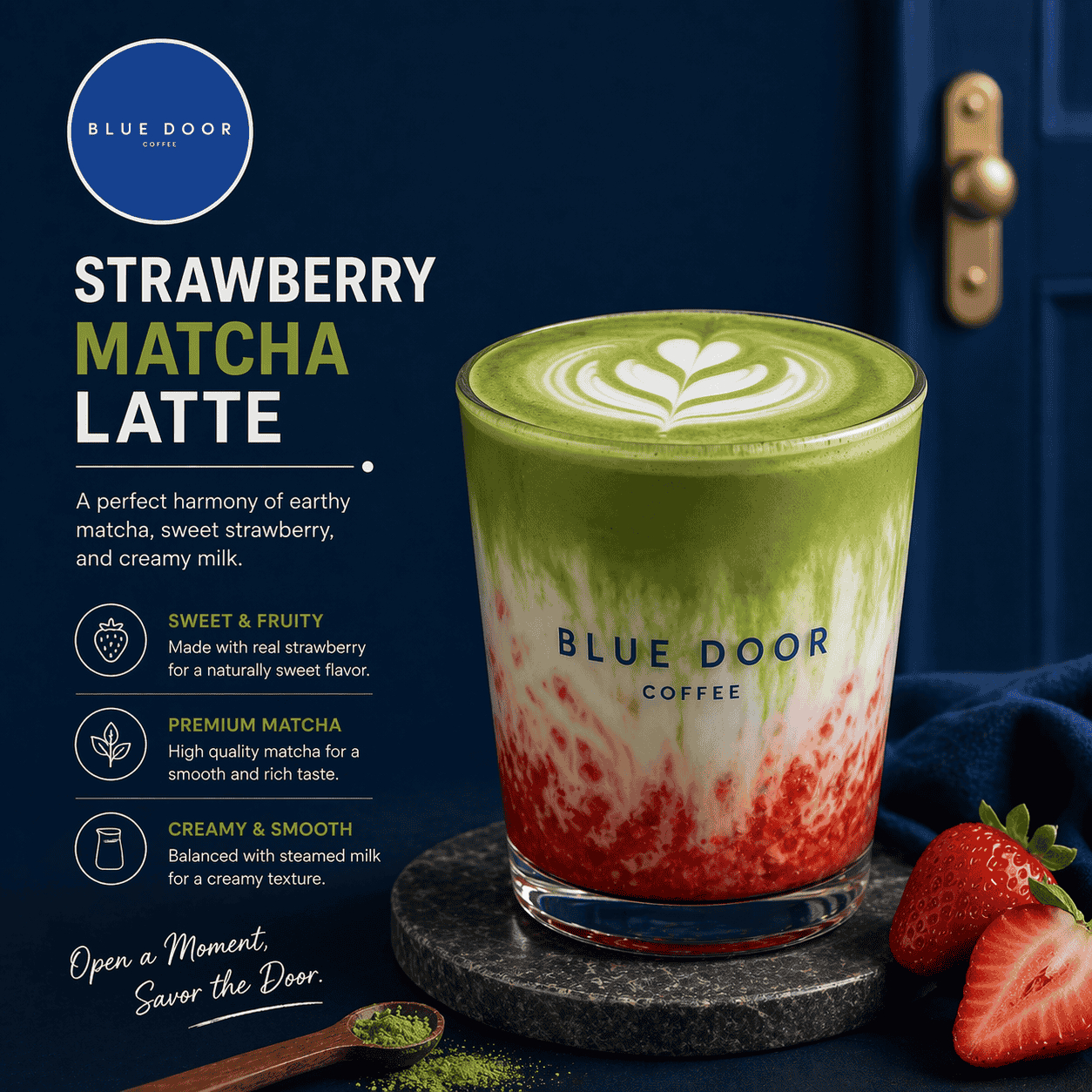 Strawberry Matcha Latte Blue Door Coffee